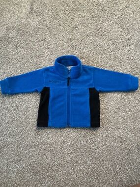 Baby toddler boys blue and black Columbia fleece zip up jacket size 12 months